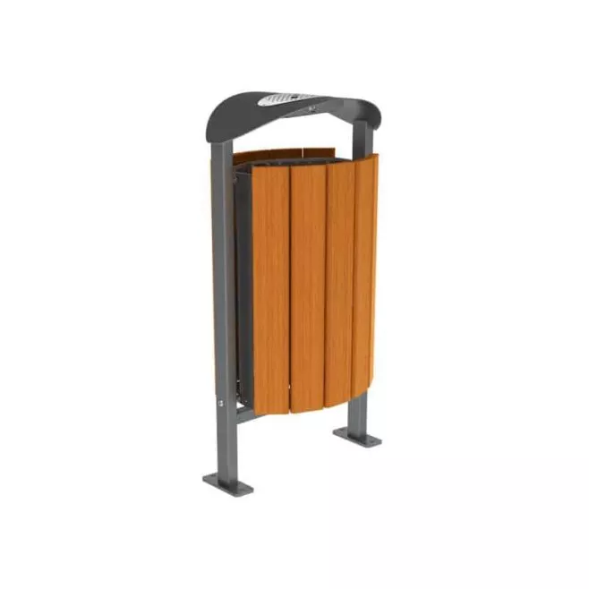 Photo de Poubelle Silaos® – acier et bois avec cendrier